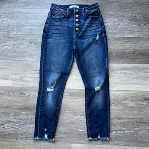 KanCan High Rise Blue Denim Jeans with Distressed Details